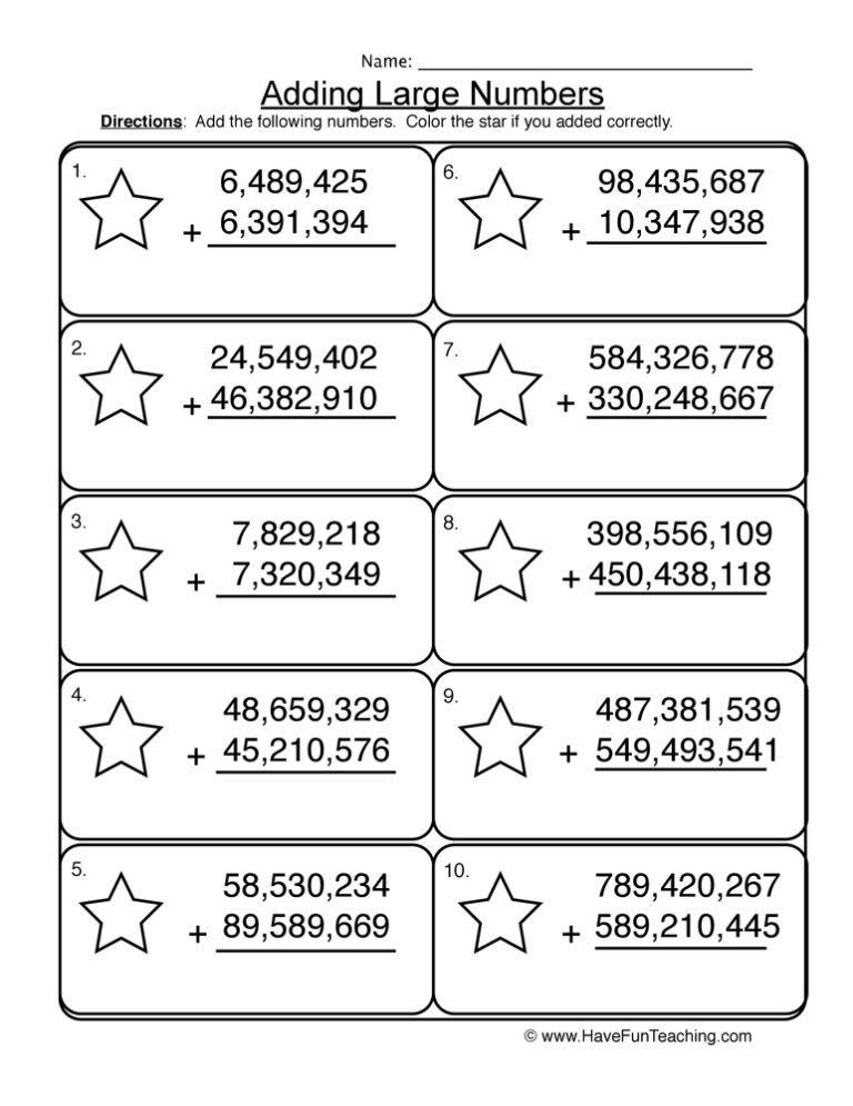 Add Millions Regrouping Worksheet