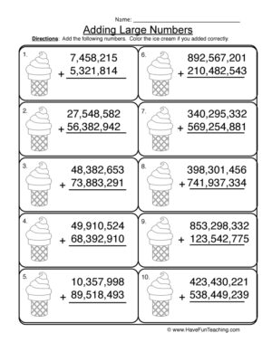 Adding Millions Regrouping Worksheet