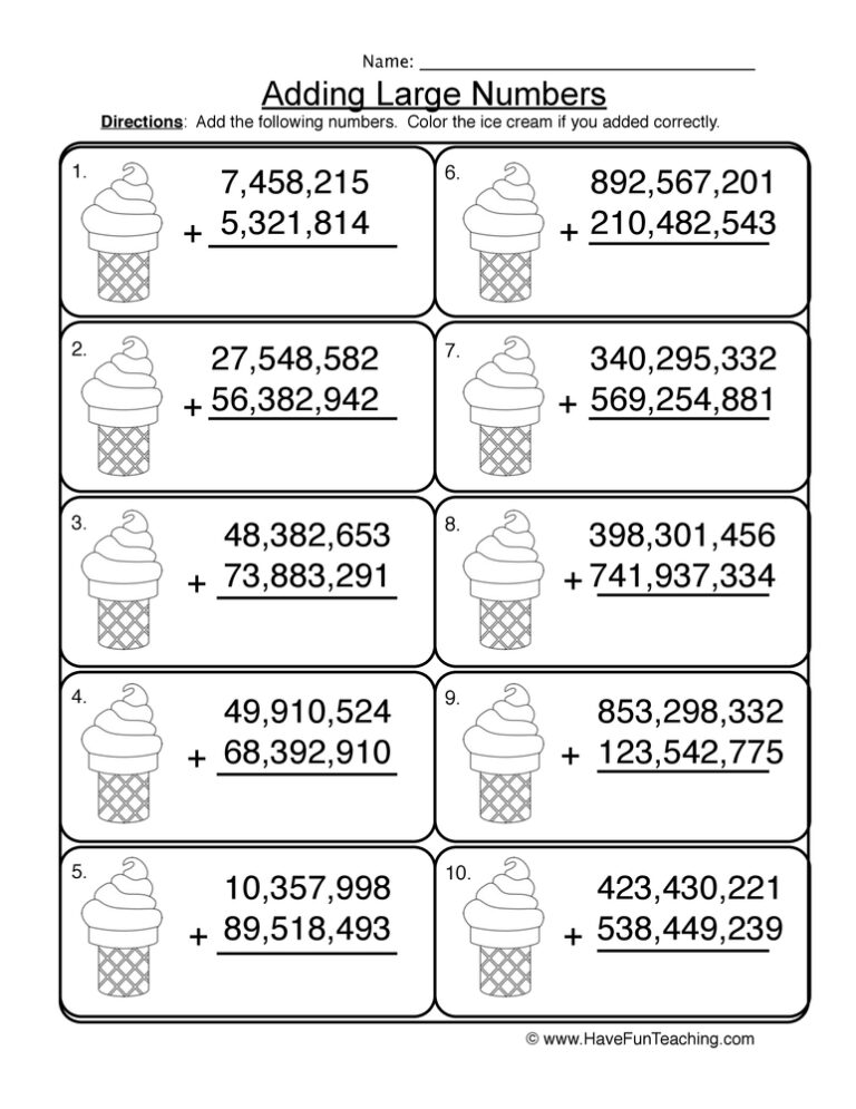 Adding Millions Regrouping Worksheet