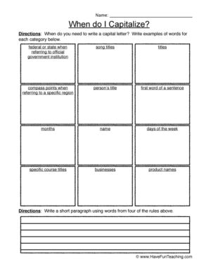 Capital Letters Worksheet