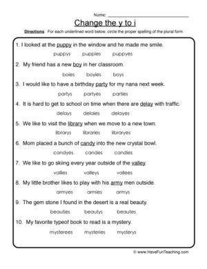 Multiple Choice Change Y to I Worksheet
