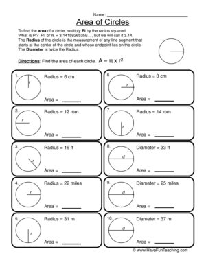 Area Circles Worksheet