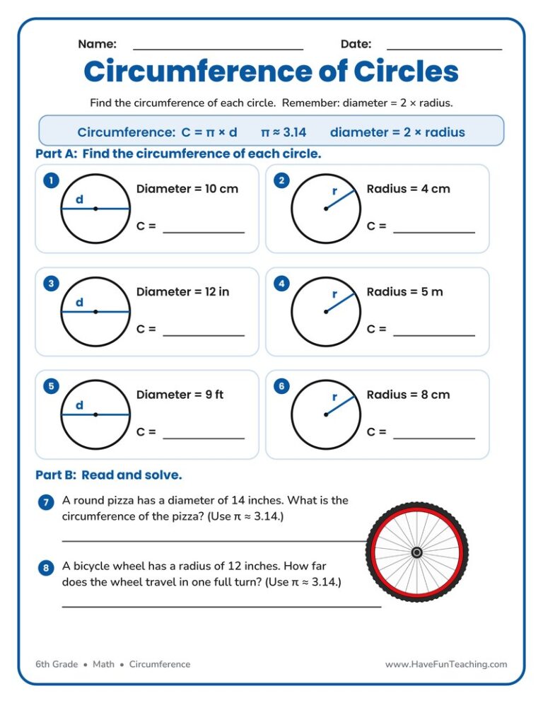 Circle Circumference Worksheet