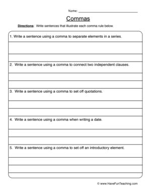 Commas Types Worksheet