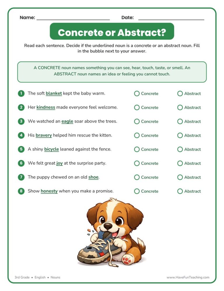Common or Abstract Nouns Worksheet