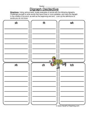 Digraph Lists Worksheet