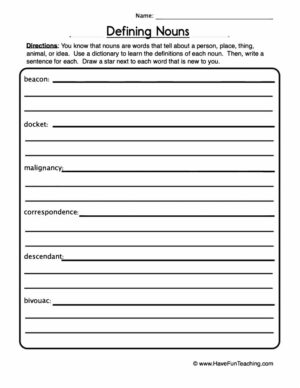 Defining Nouns Worksheet