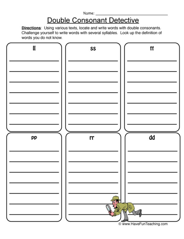 Double Consonant Lists Worksheet - Have Fun Teaching