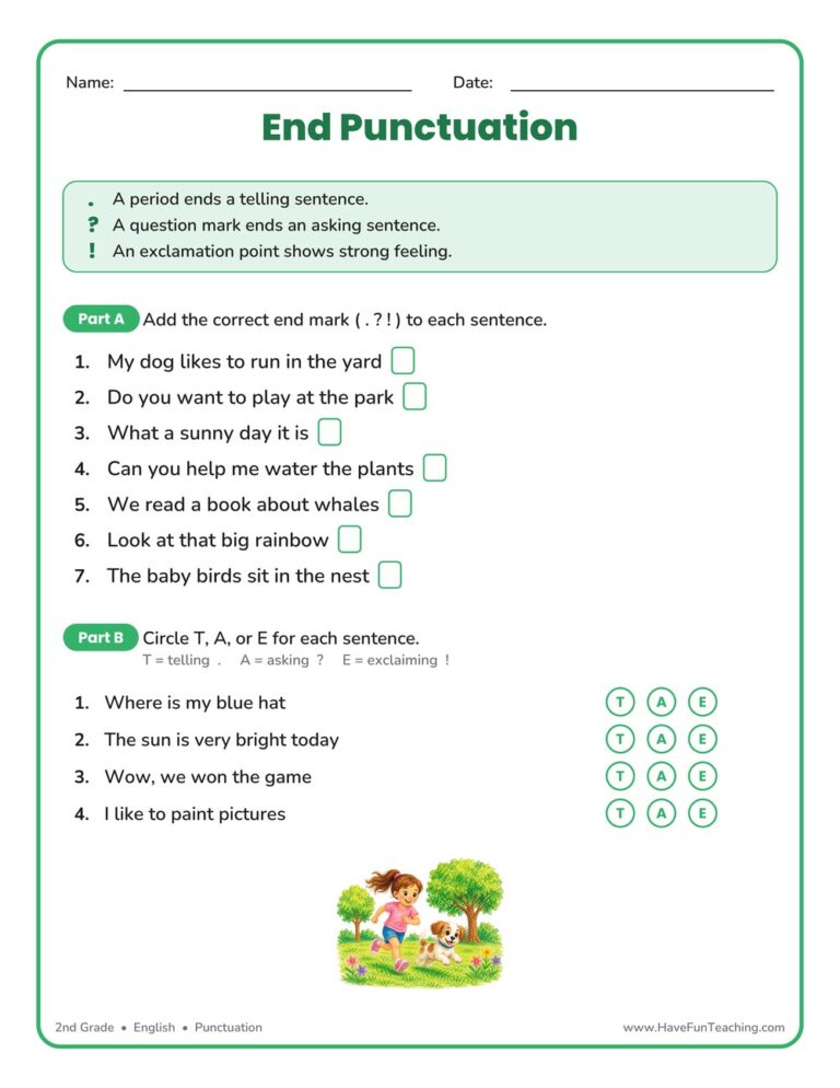 End Punctuation Worksheet