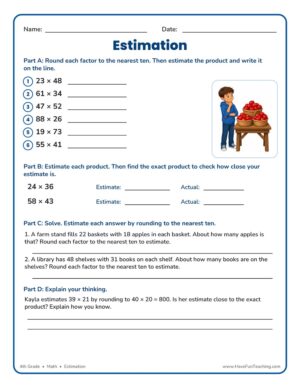 4th grade multiplication estimation worksheet