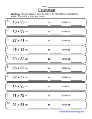 Estimation Worksheet