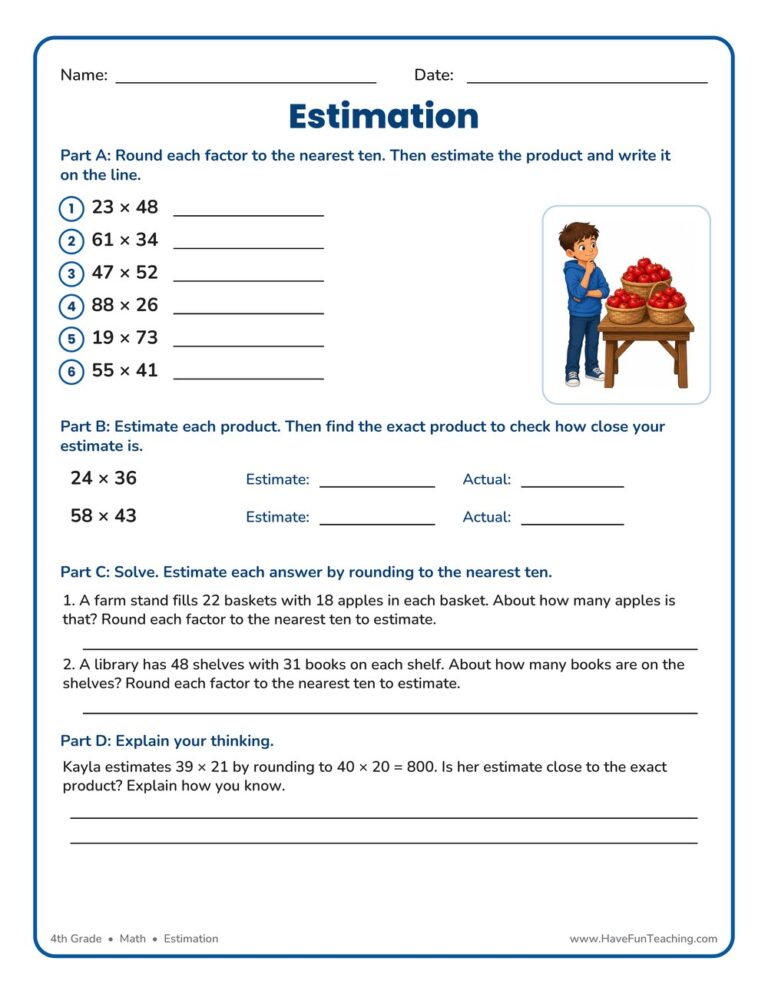 Multiplication Estimation Worksheet
