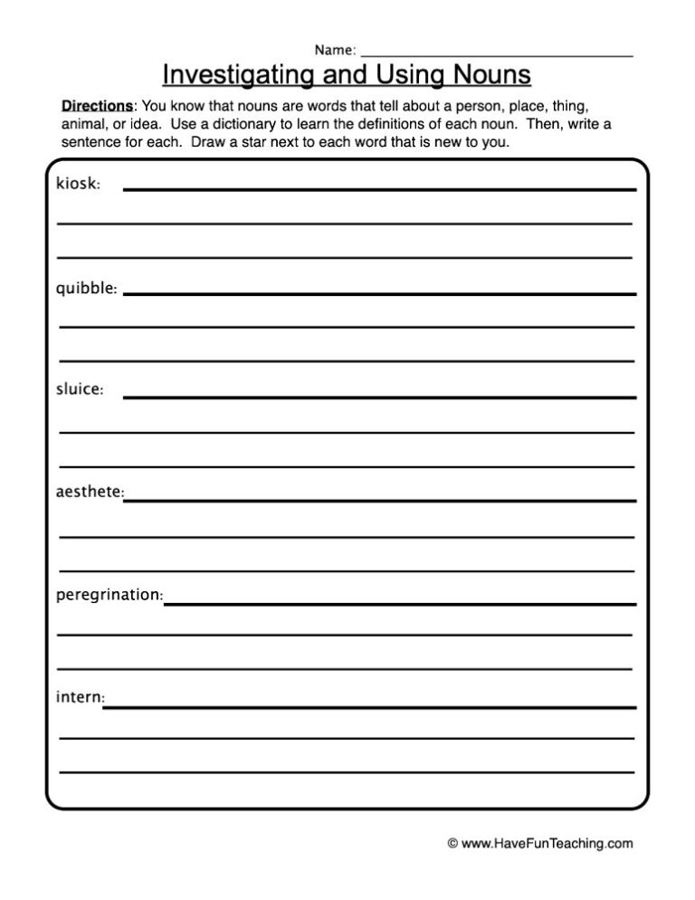 Investigating and Using Nouns Worksheet