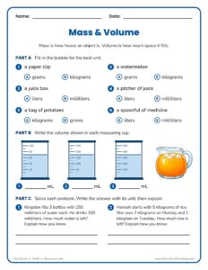 Mass Volume Worksheet - Have Fun Teaching