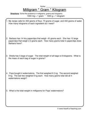 Metric Measurement Scenarios Worksheet
