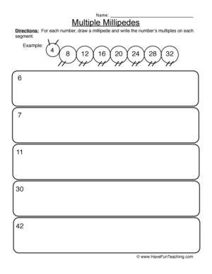Multiples Millipedes Worksheet
