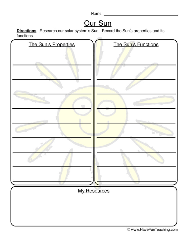 Our Sun Worksheet