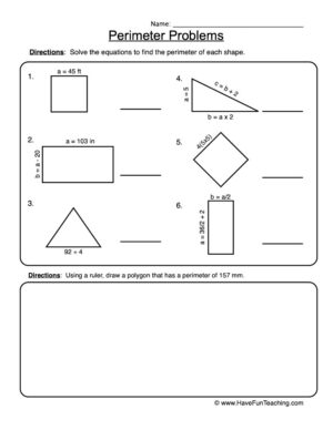 Perimeter Equation Problems Worksheet