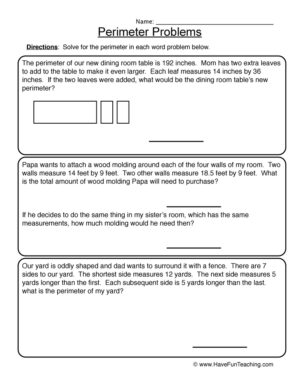 Finding the Perimeter of Shapes Formulas Worksheet