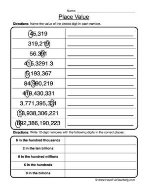 Place Value Identification Worksheet