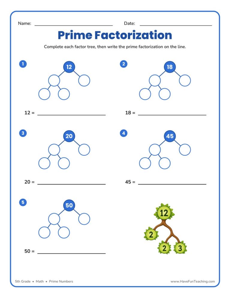 Prime Factorization Worksheet