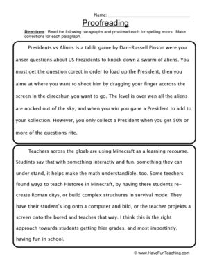 Proofreading Worksheet