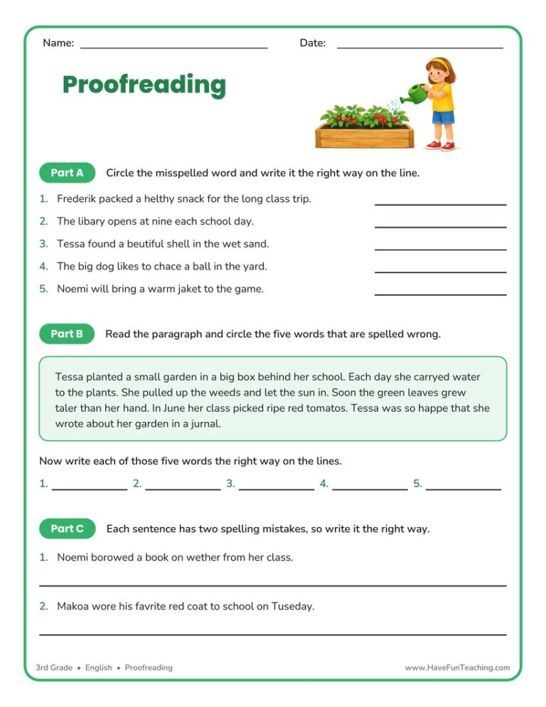 Proofreading Spelling Errors Worksheet
