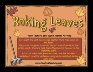 Raking Leaves Verbs Activity