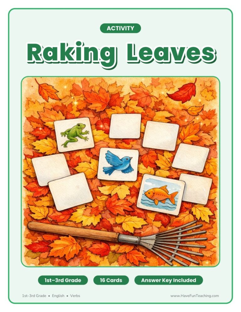 Raking Leaves Verbs Activity