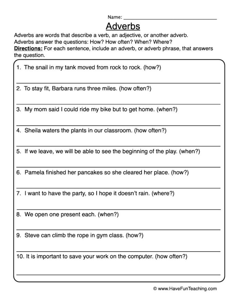 Rewriting with Adverbs Worksheet