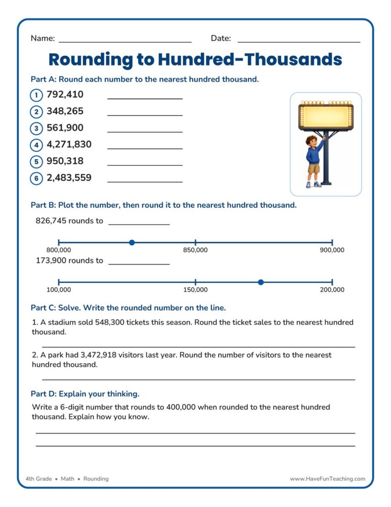 Rounding to Hundred Thousands Worksheet