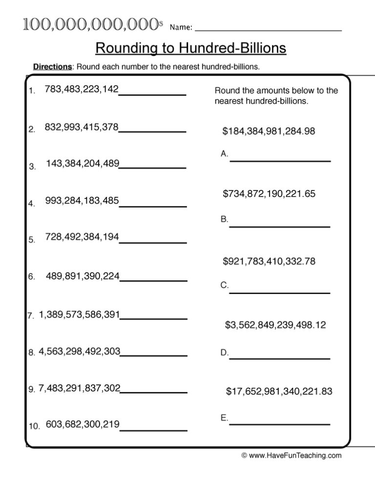 Rounding to Hundred Billions Worksheet
