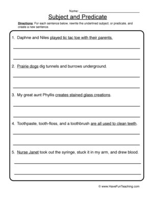 Rewriting Subject Predicate Sentences Worksheet