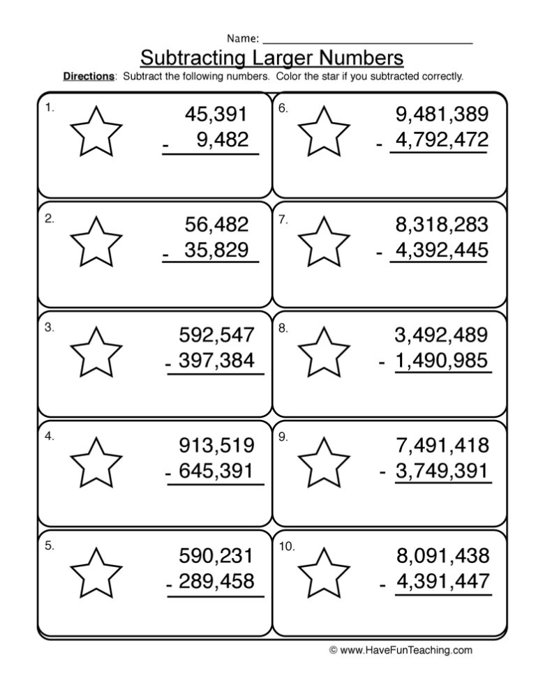 Multi-DigitSubtracting Regrouping Worksheet