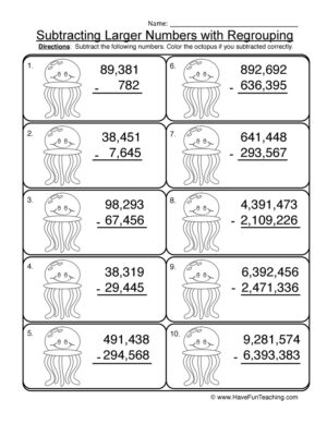 Subtracting Multi-Digit Regrouping Worksheet