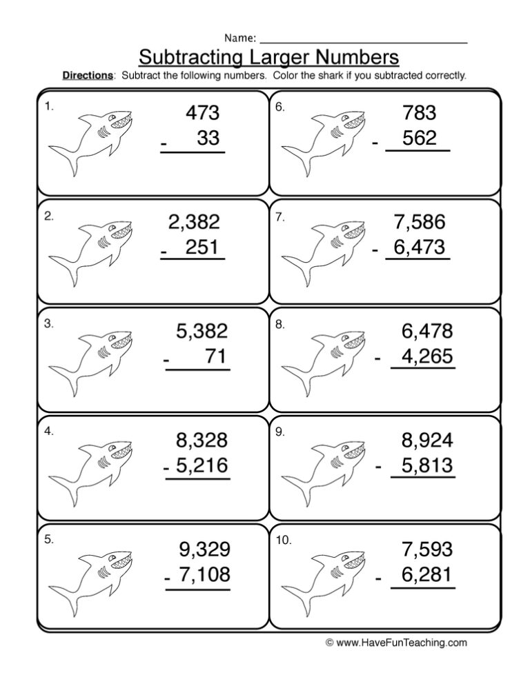 Multi-DigitSubtraction No Regrouping Worksheet