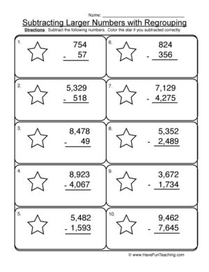 Subtraction Multi-Digit Regrouping Worksheet