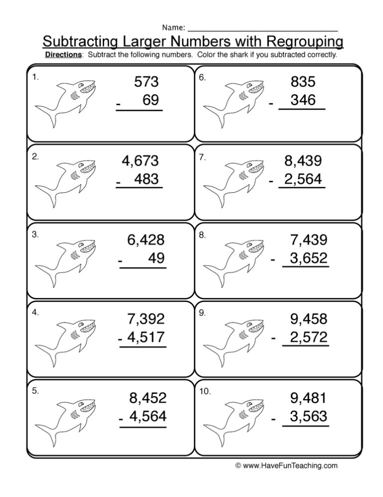 Multi-Digit SubtractionRegrouping Worksheet