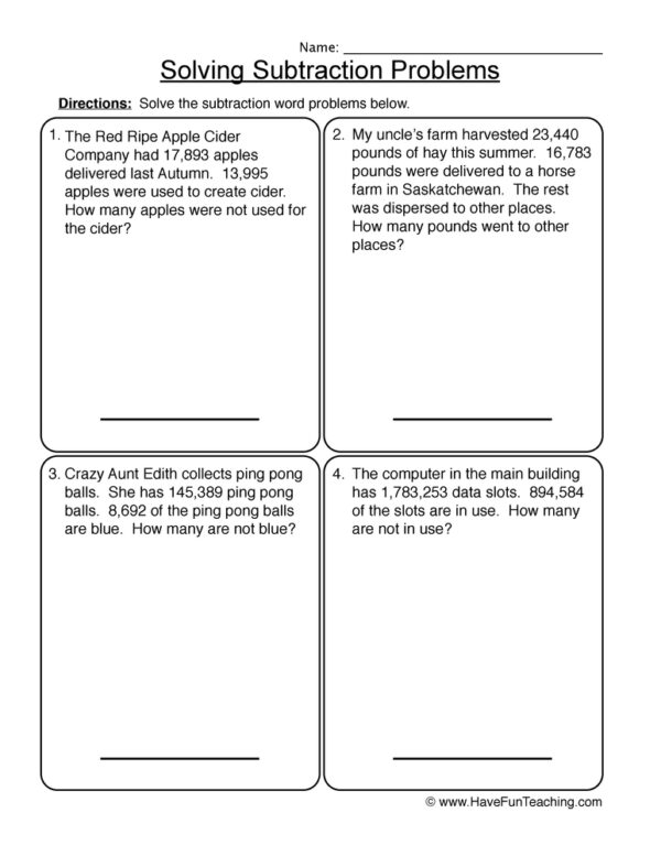 Solve Subtraction Word Problems Worksheet - Have Fun Teaching