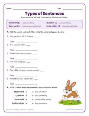 2nd grade types of sentences worksheet