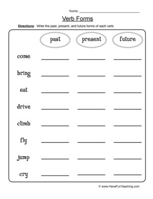 Verb Forms Worksheet