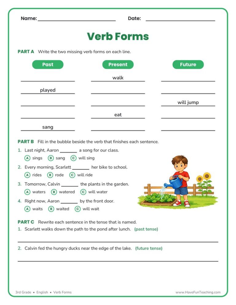 Verb Forms Worksheet