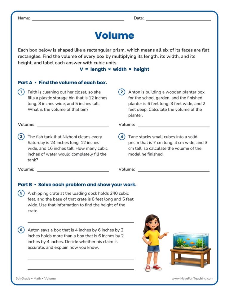 Volume Word Problems Worksheet