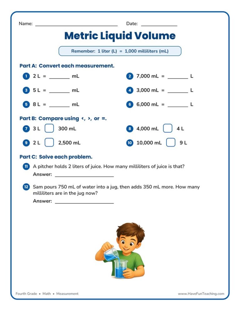 Metric Liquid Volume Worksheet