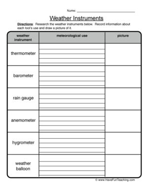Weather Instruments Worksheet
