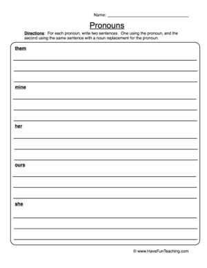 Writing Sentences with Pronouns Worksheet