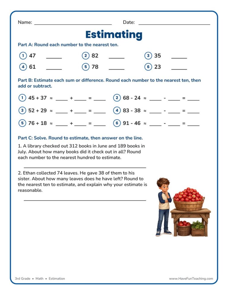 Add/Subtract Estimation Worksheet