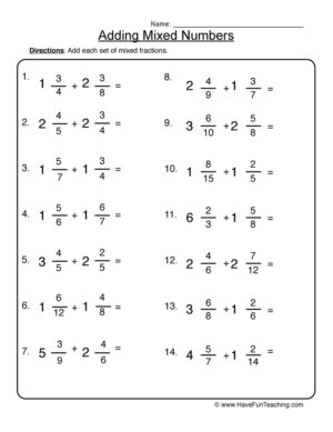 Add Mixed Numbers Worksheet