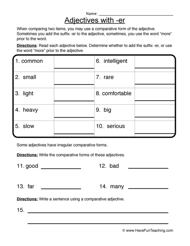 Adjectives -er Worksheet