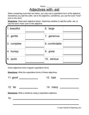 Adjectives -est Worksheet